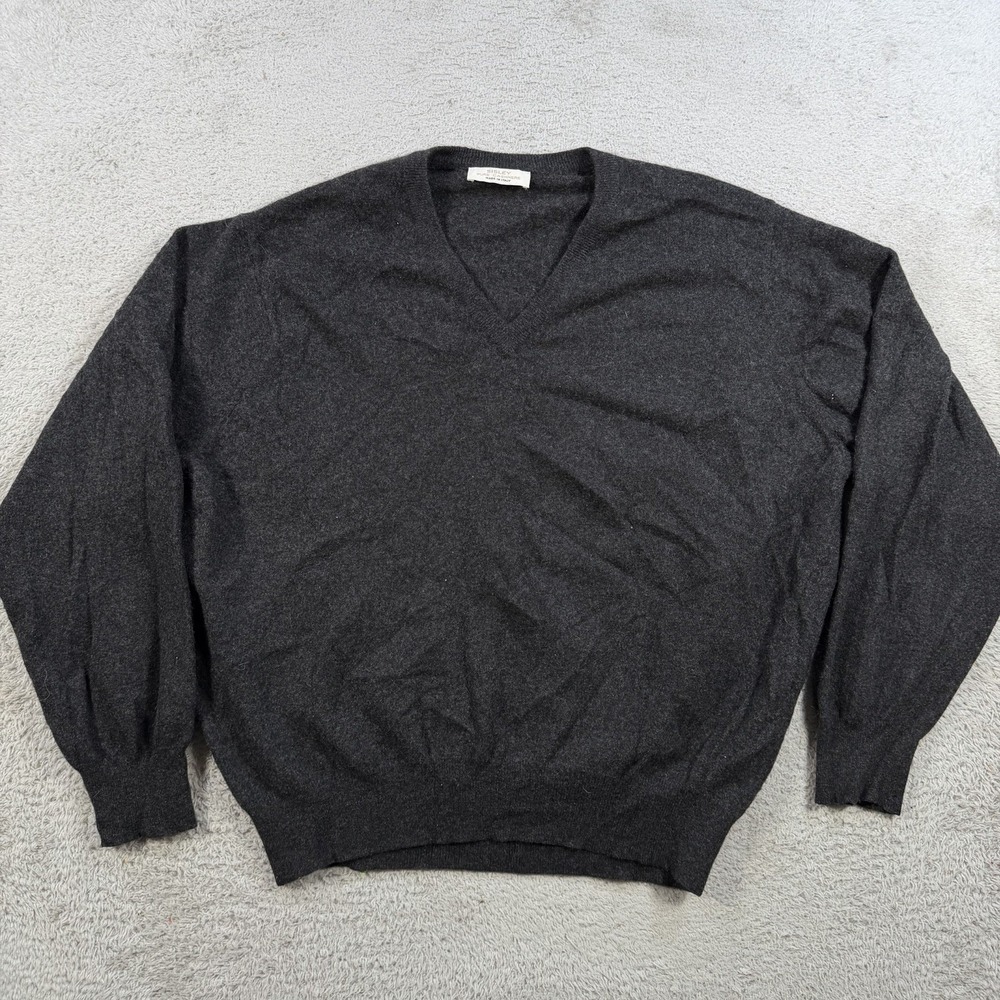Sisley Sweater Mens Large Charcoal Grey 100% Cashmere V-Neck Pullover Soft Italy